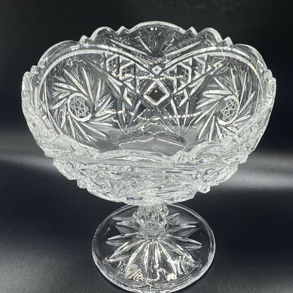 Vintage Exquisite Star of David Cut Crystal Footed Pedestal Bowl Candy Dish 7" - Picture 3 of 12